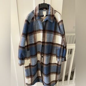 H&M Blue and Brown Plaid Coat